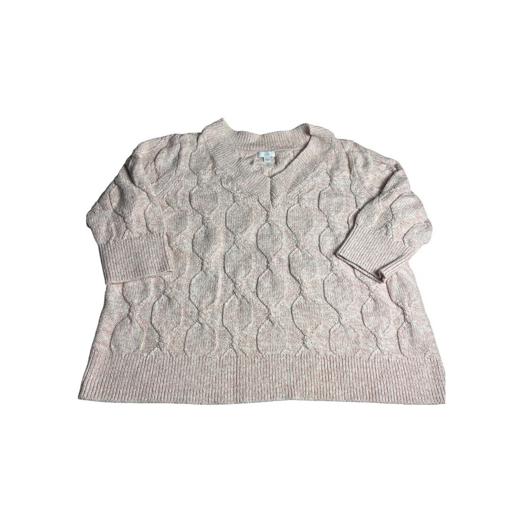 J.Jill XL Pink Cable Knit V-Neck Sweater 100% Cotton Made In Vietnam